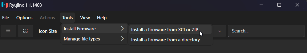 Tools 菜单中的固件安装入口